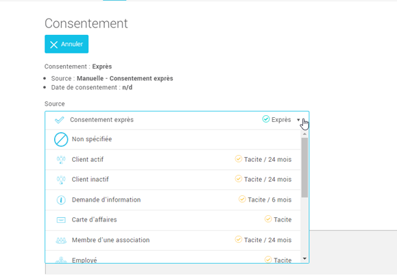 LCAP et consentements des contacts | Consentement des contacts